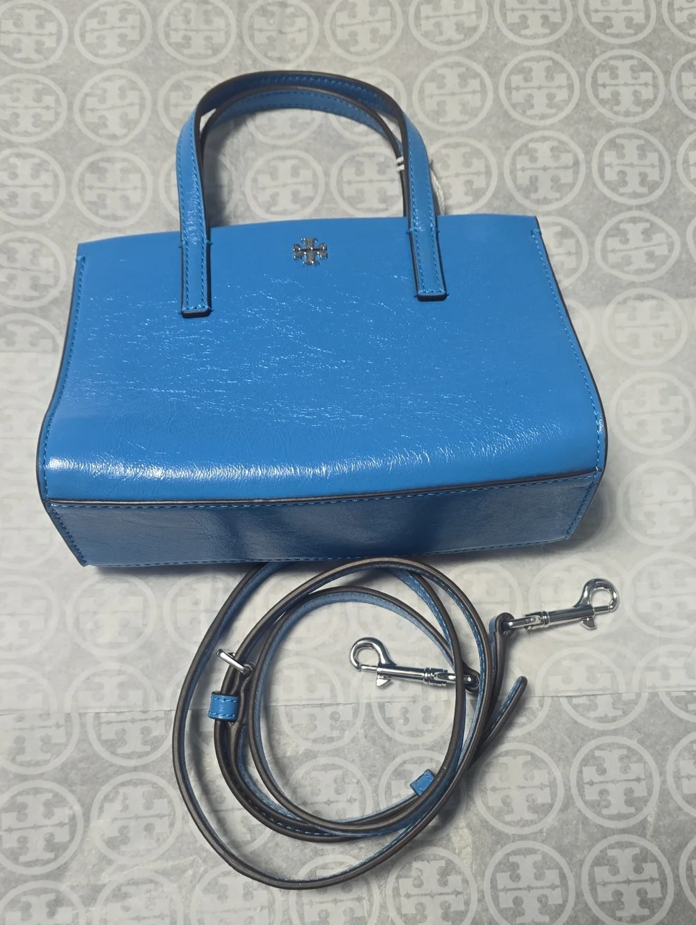 Tory Burch Bright Blue Patent Leather Mini Satchel